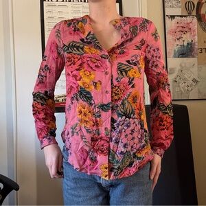 Anthropologie Pink Floral Button-Down Shirt